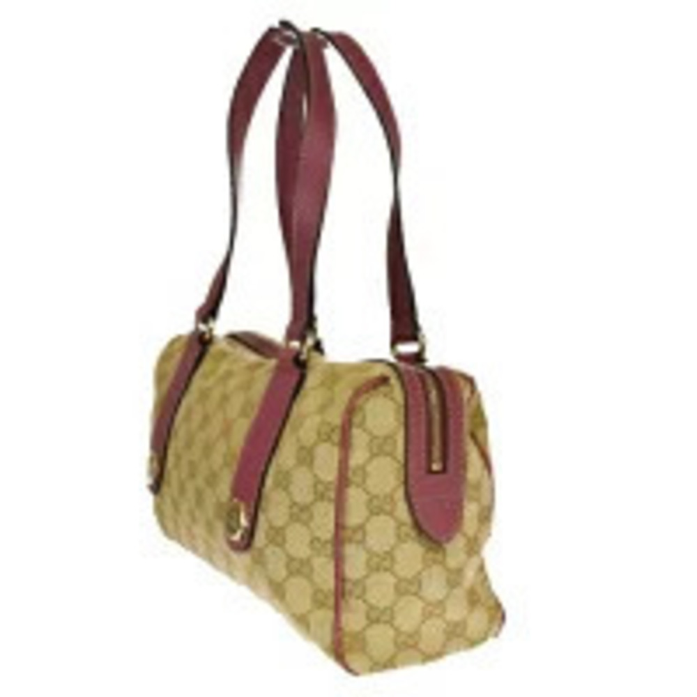 Gucci Canvas Leather Handbag GG Beige Bag Pink Shoulder Tan Pink